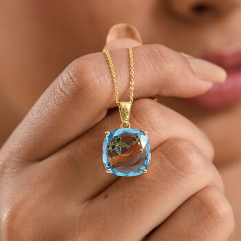 GP Trionfo Kollektion- Himmelblauer Topas und Kanchanaburi blauer Saphir Anh&auml;nger mit 45cm Kette - 12,78 ct.