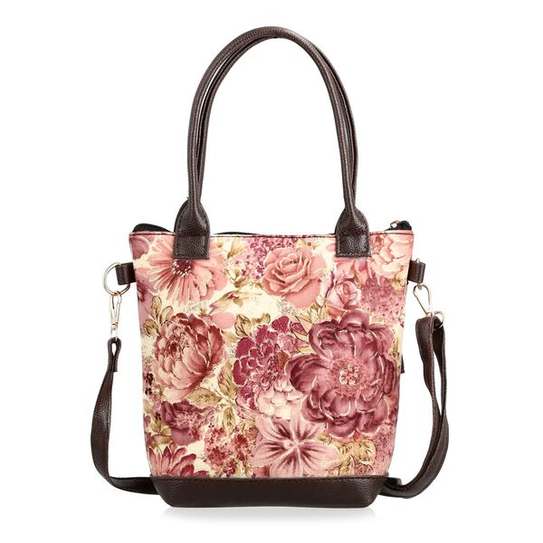 Crossbody Tasche aus Baumwolle, Blockdruck, 25,4x23cm, Pfirsich