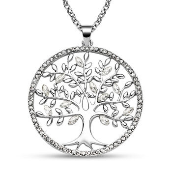 Wei&szlig;er Kristall und Glas Lebensbaum-Anh&auml;nger mit Kette, 74+6 cm, silberfarben