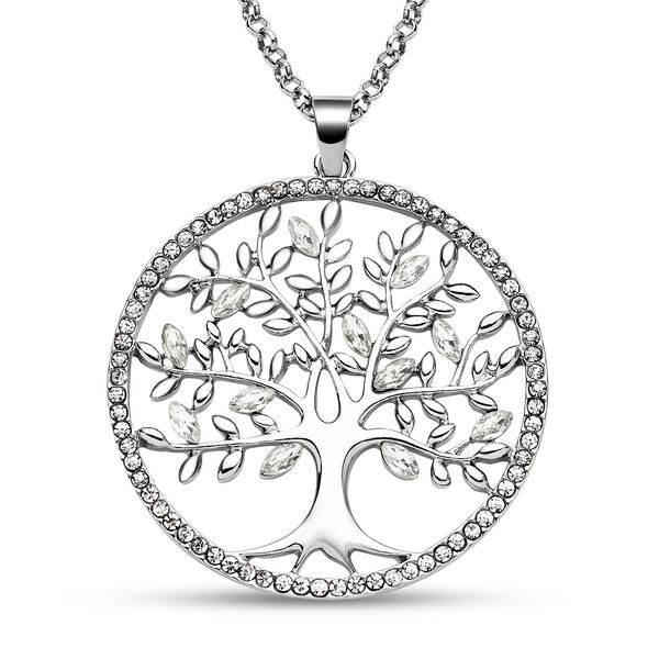 Wei&szlig;er Kristall und Glas Lebensbaum-Anh&auml;nger mit Kette, 74+6 cm, silberfarben