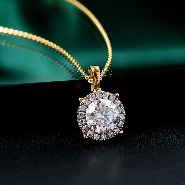 Moissanit Anhänger mit 50cm Kette, 925 Silber 750 Gelbgold Vermeil - 2 ct. image number 2