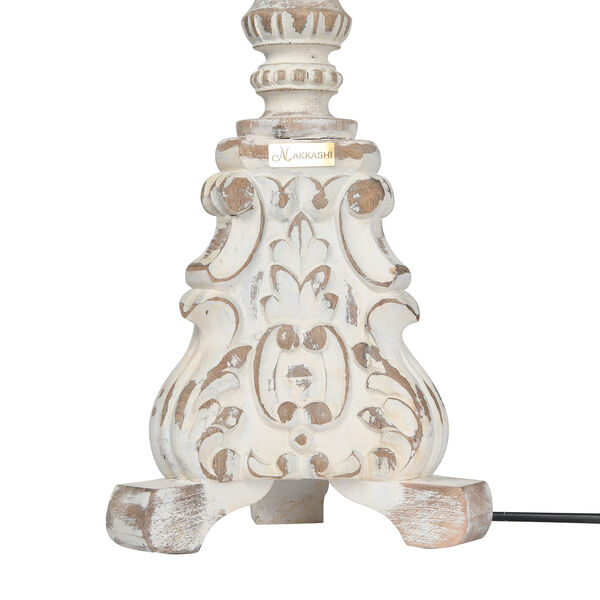 NAKKASHI - handgeschnitzte Stehlampe aus Mangoholz, inkl. Lampenschirm, wei&szlig;es Finish image number 5