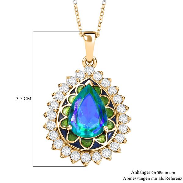 D joy Pfau Quarz Triplette, Weißer Zirkon Anhänger mit Kette, 925 Silber 750 Gelbgold Vermeil ca. 6.02 ct image number 5