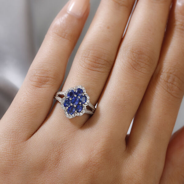 Blauer Ceylon-Saphir und Zirkon Ring 925 Silber platiniert  ca. 1,79 ct image number 3