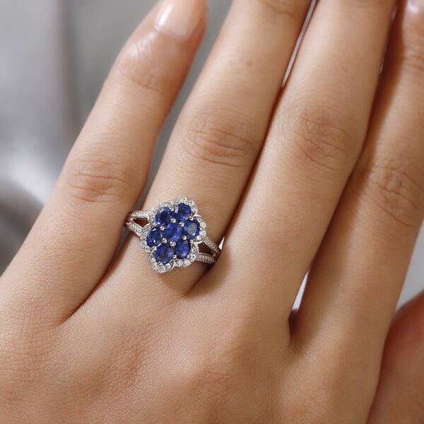 Blauer Ceylon-Saphir und Zirkon Ring 925 Silber platiniert ca. 1,79 ct image number 3