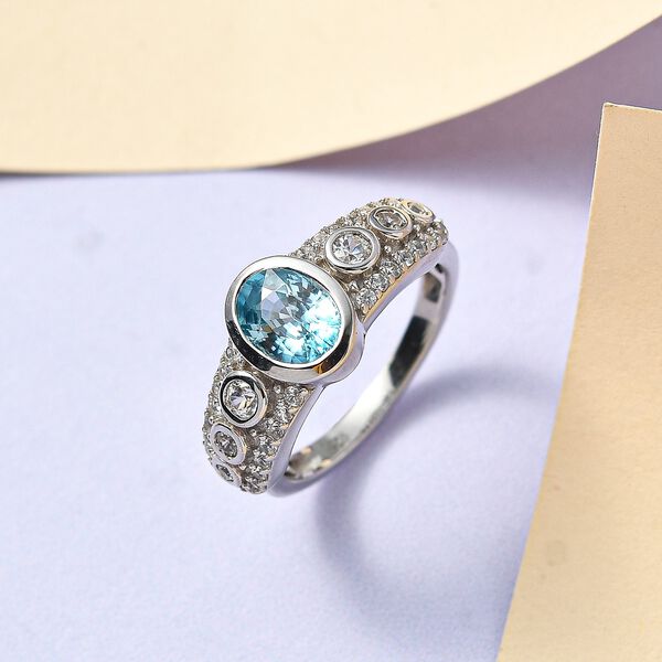 Kambodschanischer, blauer Zirkon, weißer Zirkon Ring, 925 Silber platiniert, ca. 2.68 ct image number 2