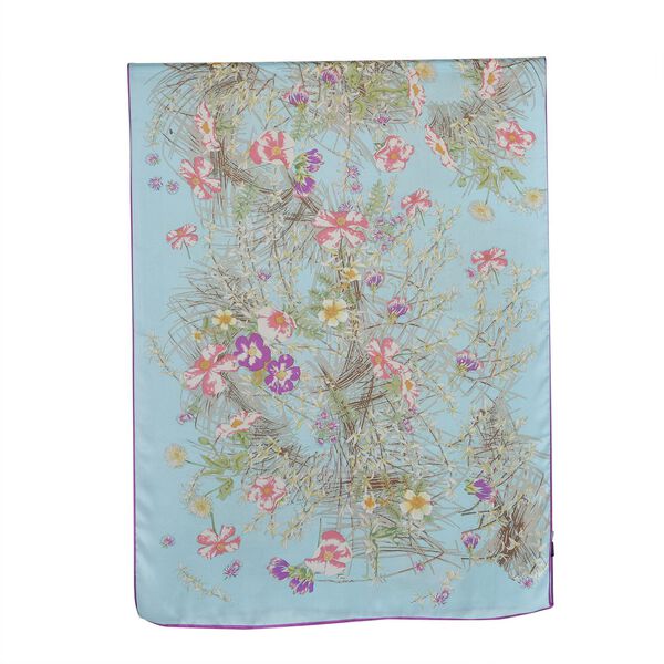 LA MAREY 100% Maulbeerseide Seidenschal, 55cm x 175cm, Blau mit Multi image number 2