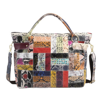 Chaos by Elsie: Patchwork Schultertasche aus 100% echtem Leder mit RFID Schutz, Gr&ouml;&szlig;e 43x15x32 cm, Punkt-Muster