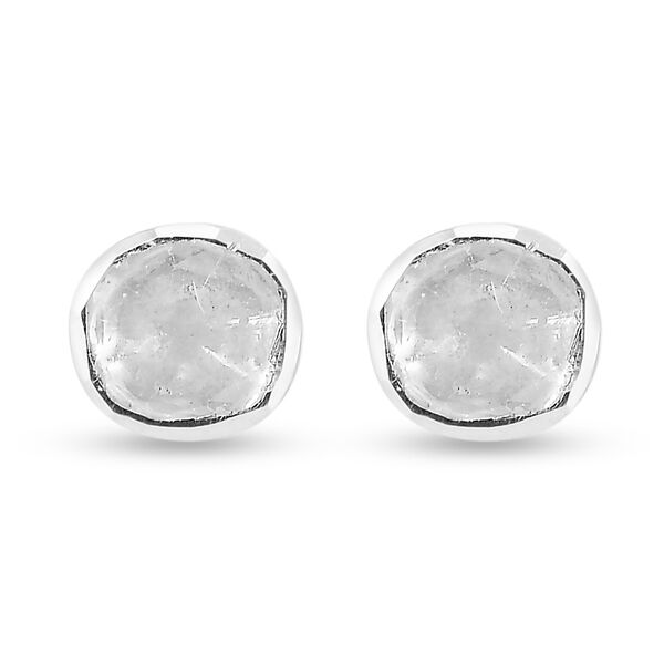 Handgefertigte Polki Diamant Solit&auml;r-Ohrstecker in Silber