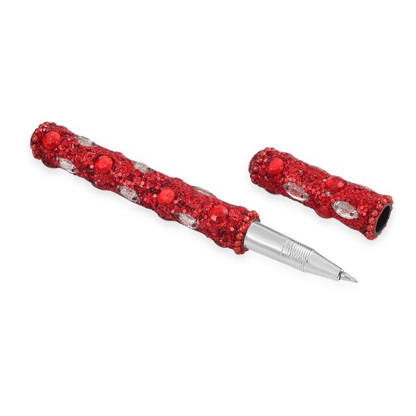 6-teiliges Schreibset mit Perlenverzierung, Aufbewahrungsbox im Tagebuchstil, 5 Kugelschreiber, Rot image number 6