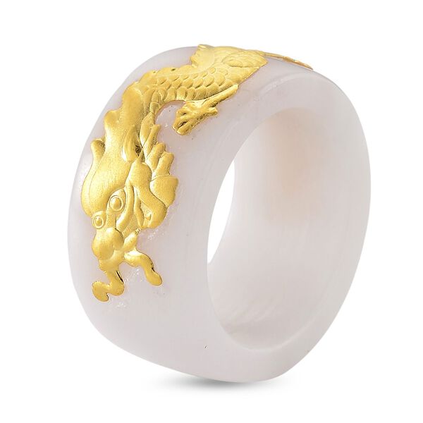 EXTREM SELTEN Nat&uuml;rliche Wei&szlig;e Jade Drachen Ring 999er Gold (Gr&ouml;&szlig;e 21.00) ca. 45.00 ct image number 3