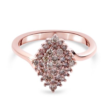 Champagner Diamant-Ring, 925 Silber Roségold Vermeil (Größe 19.00) ca. 0,50 ct