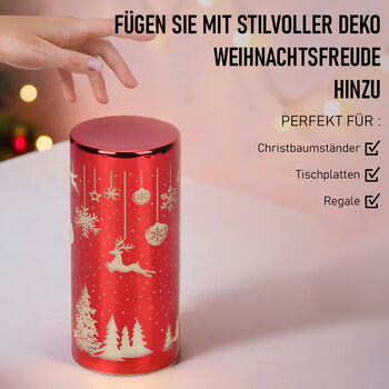LED-Deko-Zylinder aus Glas mit Weihnachts-Motiven, Rot