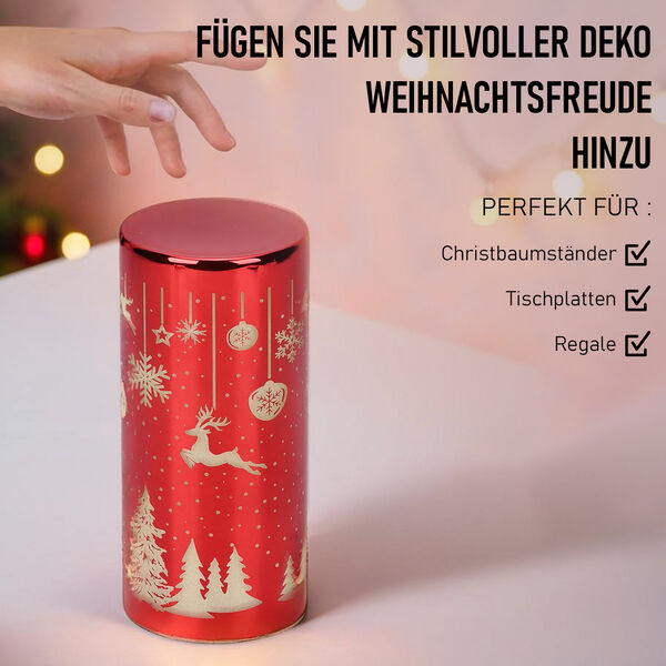 LED-Deko-Zylinder aus Glas mit Weihnachts-Motiven, Rot image number 3