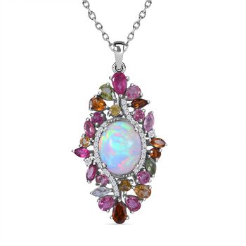 AA Nat&uuml;rlicher, &auml;thiopischer Welo Opal, mehrfarbige Turmalin Anh&auml;nger mit Kette, 925 Silber platiniert ca. 5.16 ct