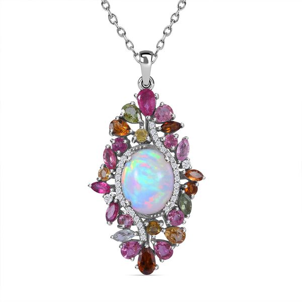 AA nat&uuml;rlicher, &auml;thiopischer Welo Opal, mehrfarbiger Turmalin und Zirkon-Anh&auml;nger mit Kette - 5,16 ct.