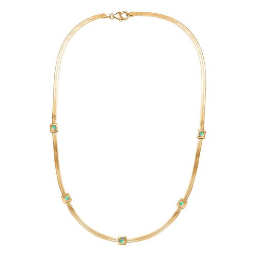 Natürlicher, äthiopischer Welo Opal Halskette ca. 45 cm 925 Silber Gelbgold Vermeil ca. 0.91 ct
