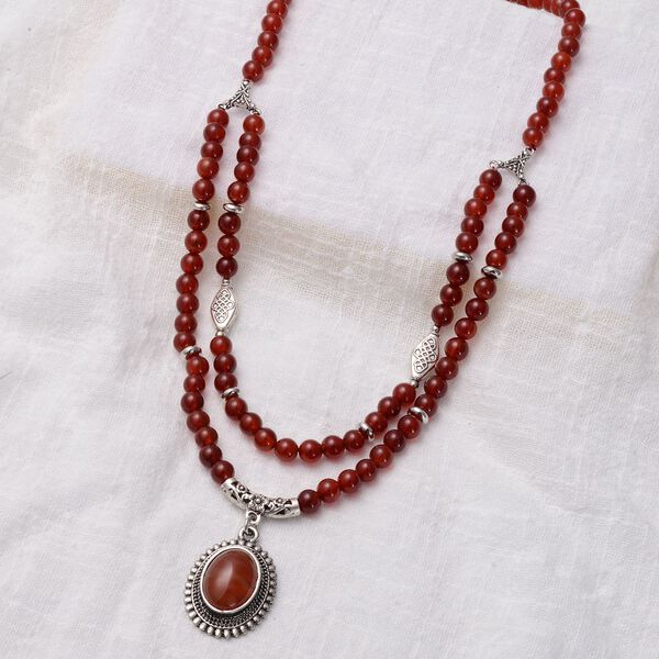 Rote Achat-Halskette, ca. 45 cm, silberfarben ca. 223,50 ct image number 1