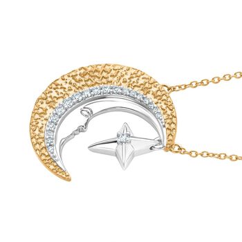 GP - Kanchanaburi Blauer Saphir, Wei&szlig;er Diamant Schmuckset ca. 50 cm, 925 Silber Rhodiniert und 750 Gelbgold Vermeil ca. 0,15 ct.