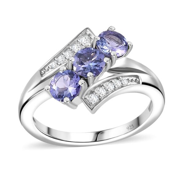 Tansanit, Weißer Zirkon Ring 925 Silber rhodiniert (Größe 19.00) ca. 1,21 ct image number 4