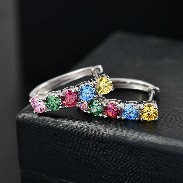 J Francis gefertigt mit SWAROVSKI - Gr&uuml;ner Zirkonia, Ausgefallene rosa Zirkonia Ohrringe 925 Silber rhodiniert 4.57 ct image number 1