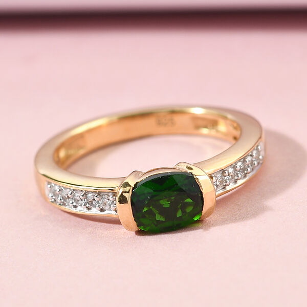 Nat&uuml;rlicher Chromdiopsid und Zirkon-Ring, 925 Silber vergoldet  ca. 0,92 ct image number 2