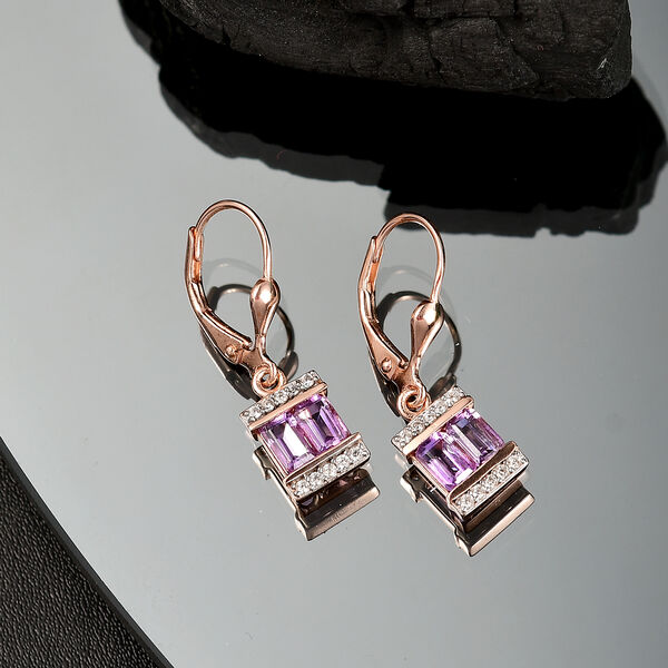 Zeitlose Art Kollektion - AA Rose De France Amethyst, Weißer Zirkon Ohrringe 925 Silber 750 rosévergoldet ca. 1.44 ct image number 2