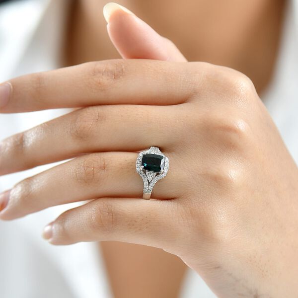 Rhapsody AAAA Indicolite, Wei&szlig;er Diamant Ring 950 Platin (Gr&ouml;&szlig;e 16.50) ca. 2,34 ct image number 2