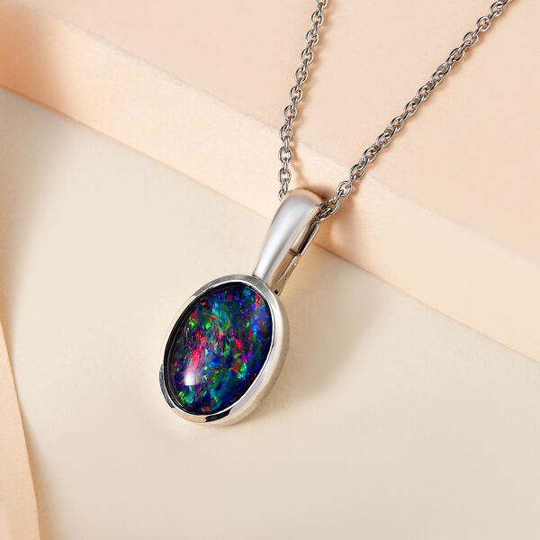 Boulder Opal Triplett-Solitär-Anhänger mit Kette, 925 Silber platiniert, 3,39 ct. image number 2