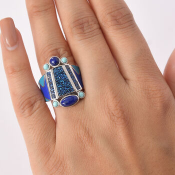 Sajen Silber - Blauer Drusy Quarz, Lapislazuli Ring 925 Silber rhodiniert (Gr&ouml;&szlig;e 17.00) ca. 2.68 ct