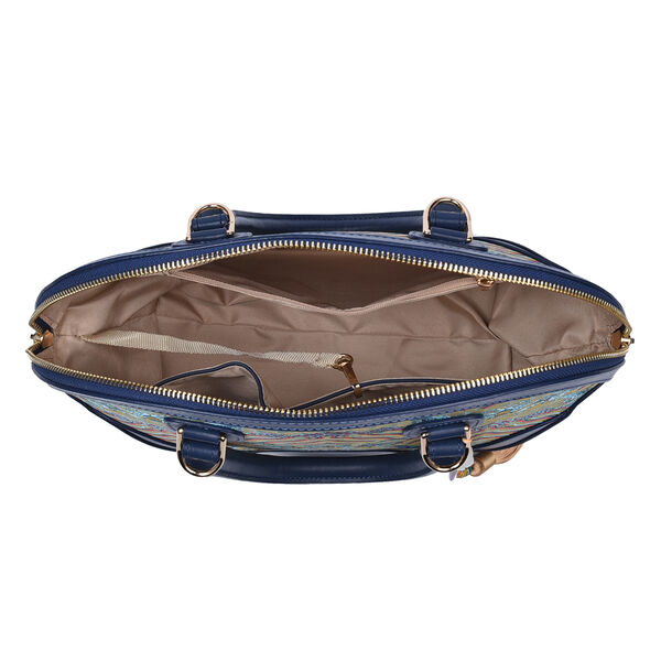 Brokat-Handtasche mit 100% Leder-Griffen, mit Jade-Quaste, Wellen-Muster, Gelb image number 3