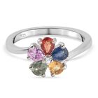 Mehrfarbig Saphir und Zirkon Blumen Ring 925 Silber platiniert (Größe 18.00) ca. 1,08 ct