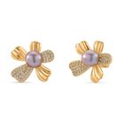 Lila Süßwasser Perle, Weißer Zirkonia Ohrringe Nickelfreies Messing Standard 5.00 ct