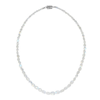 D'Joy AAA Meetiyagoda Regenbogen Mondstein Halskette ca. 45 cm + 5 cm Extender, 925 Silber rhodiniert