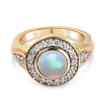 Nat&uuml;rlicher &Auml;thiopischer Opal und Zirkon Ring 925 Silber vergoldet (Gr&ouml;&szlig;e 16.00) ca. 1,53 ct