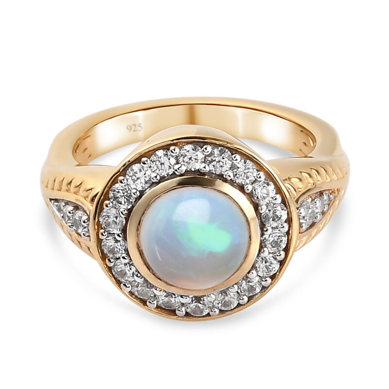 Natürlicher Äthiopischer Opal und Zirkon Ring 925 Silber 585 Vergoldet image number 0