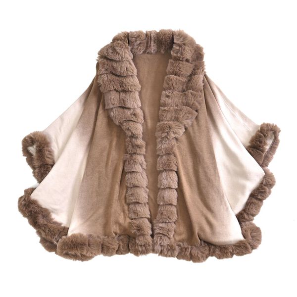 Damen Poncho aus Kunstfell f&uuml;r Herbst und Winter, Kamelfarben/beige