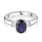 Masoala Saphir (Fissure gefüllt), Weißer Diamant Ring 925 Silber platiniert (Größe 16.00) ca. 1,91 ct