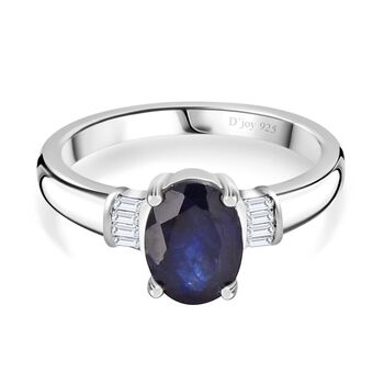 Masoala Saphir (Fissure gef&uuml;llt), Wei&szlig;er Diamant Ring 925 Silber platiniert (Gr&ouml;&szlig;e 16.00) ca. 1,91 ct