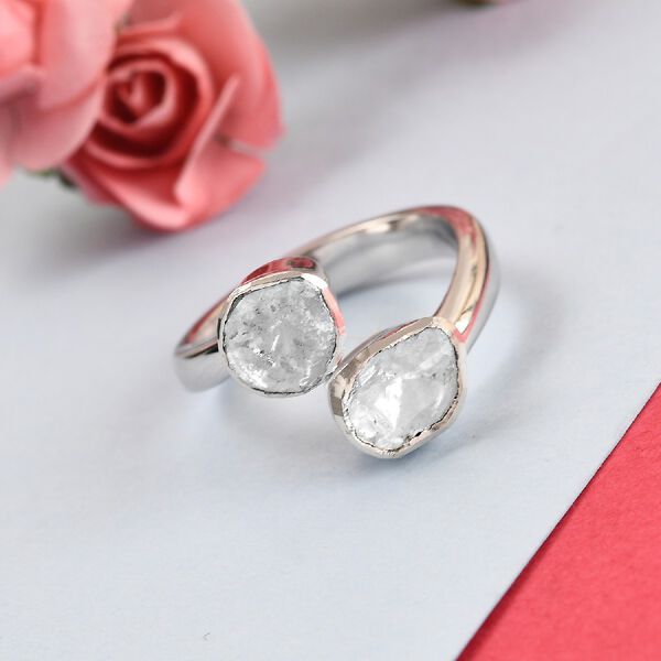 Handgearbeiteter Polki Diamant Ring 925 Silber Platin-Überzug image number 2