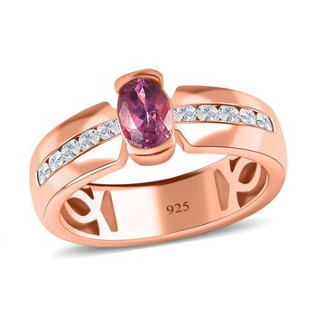 AA Lila Spinell, wei&szlig;er Zirkon Ring, 925 Silber Ros&eacute;gold Vermeil (Gr&ouml;&szlig;e 21.00) ca. 0.83 ct