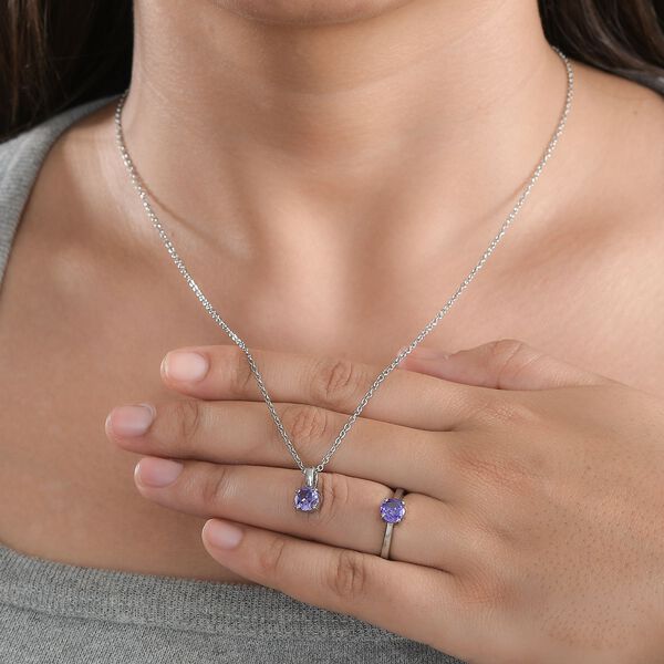 2er Set - Tansanit Zirkonia Anhänger mit Kette und Ring (Größe 18.00), Edelstahl image number 3