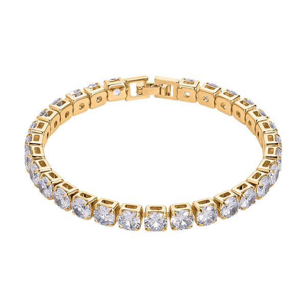 Weißer Zirkonia Armband ca. 19 cm Nickelfreies Messing, Goldfarben image number 0