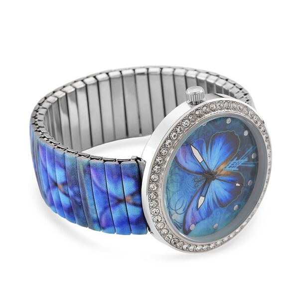 STRADA - Armbanduhr mit Schmetterlingsmotiv, Kristall-L&uuml;nette, Japanisches Uhrwerk, Edelstahlzugband, Reiner Edelstahl image number 6