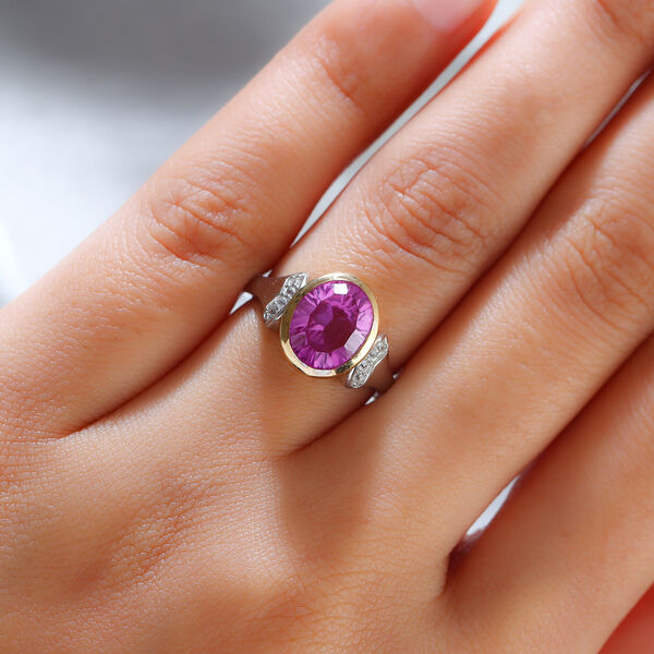 Kunzit-Triplett-Quarz und wei&szlig;er Zirkon-Ring, 925 Silber Bicolor  ca. 3,01 ct image number 3