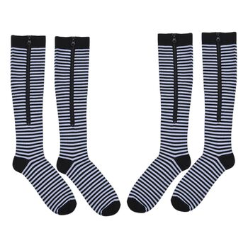 2er-Set Rei&szlig;verschluss-Socken, 38cm L&auml;nge, S/M, Schwarz-Wei&szlig;