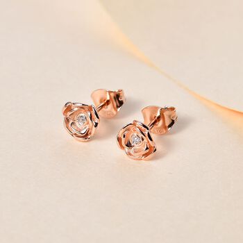 Wei&szlig;er Diamant P Ohrringe 925 Silber 750 Ros&eacute;gold Vermei