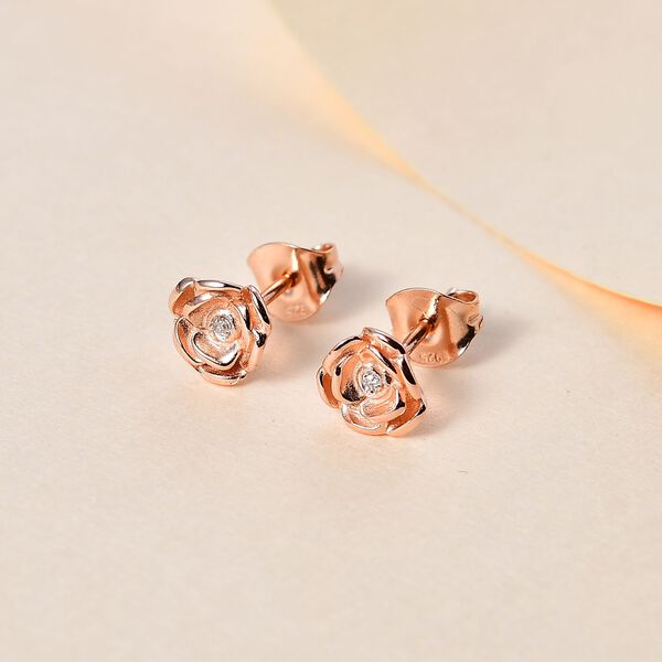Wei&szlig;er Diamant P Ohrringe 925 Silber 750 Ros&eacute;gold Vermei image number 2
