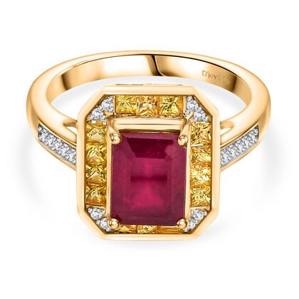 D'Joy AA Afrikanischer Rubin (Fissure gef&uuml;llt), Gelber Saphir Ring 925 Silber 750 Gelbgold Vermeil (Gr&ouml;&szlig;e 17.00) ca. 3,17 ct