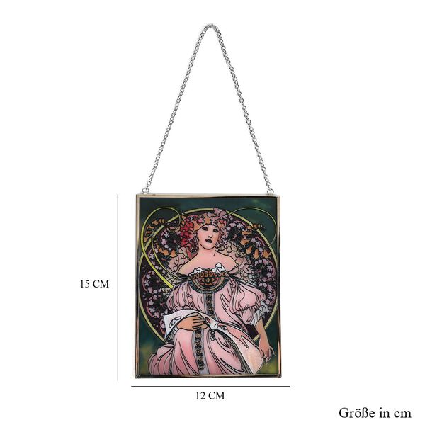 Handbemalter Glas-Sonnenf&auml;nger, Alphonse-Mucha-Motiv Frau mit Blumenornament, 12&times;15cm, Mehrfarbig image number 6